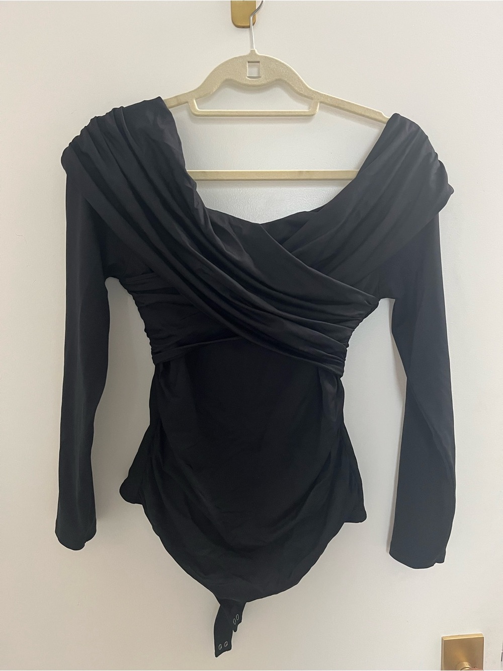 Abercrombie & Fitch Black Draped Off-Shoulder Long Sleeve Bodysuit